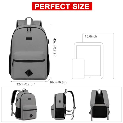 Casual Laptop Backpack,School Backpack Large Bookbag with USB for High School College Students Office Business, Grey - color: Grey, size: 15.6 Inch