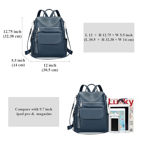 ALTOSY Genuine Leather Backpack Purse for Women Large Convertible Shoulder bag Ladies Crossdody Bag with Tassel(S115 Indigo Blue) - color: Indigo Blue