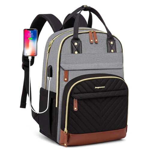Laptop Backpack for Women Teen Girls: 15.6 inch School Backpack with USB Charger Waterproof College Bookbag Casual Daypack Computer Backpack Travel Backpacks for Teacher Nurse Black Grey Brown - color: 7-black Grey Brown, size: 15.6 Inch
