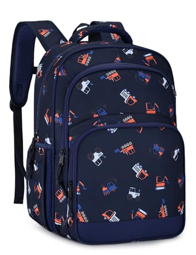 VASCHY Kids Backpacks, 12L Toddler & 17.5L School Backpacks, Lightweight Water-Resistant for Boys and Girls Ages 3-12 - color: Navy Construction-l, size: Large