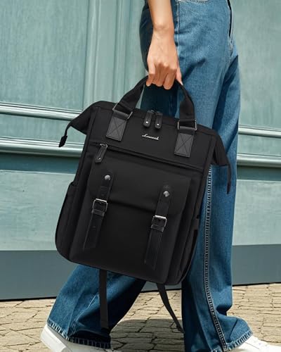 LOVEVOOK Laptop Backpack for Women with Giant Tumbler Holder Pocket,15.6 inch Waterproof Travel Backpack Purse Computer Laptop Bag - color: Black-black, size: 15.6 Inch Cup