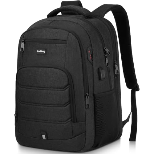 kadilong Large Laptop Backpack Men Book Bag with USB Charging Port Business Travel Anti Theft Durable,Water Resistant College Computer Bag Fits 17.3 Inch Notebook for Teenage Boys,Black - color: Black, size: 17,3 inch