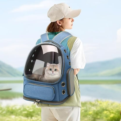 Cat Backpack Carrier for Cats and Small Dogs, Breathable Cat Bubble Backpack, Airline Approved Pet Travel Carrier for Hiking Camping Outdoor(Blue) - color: Blue