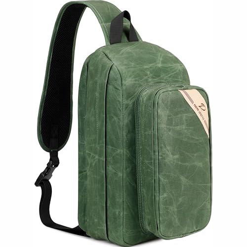 Padwa Lifestyle Green Crossbody Camera Bag - Waxed Memory Canvas Compact Camera Sling and Crossbody Bag with Fast Access,Versatile Lightweight Everyday Bag Great for Photographers Travel,Photography - color: Green