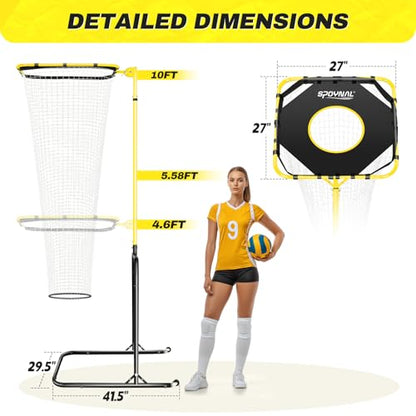 Volleyball Setter Training Net, Volleyball Training Equipment with 5 Adjustable Heights (4.6-10 FT), Serve Trainer Equipment with 7 Angles for Serving, Spiking & Setting Drills