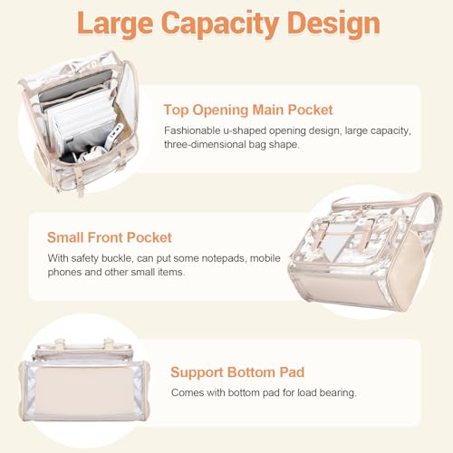 DIGOBAY Clear Backpack with Lunch Bag Set, Leather Clear Backpack Heavy Duty Thick PVC Bookbag Large See Through Transparent Backpacks with Support Pad for College Travel Workplace Security Khaki - color: Khaki