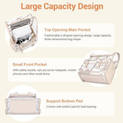 DIGOBAY Clear Backpack with Lunch Bag Set, Leather Clear Backpack Heavy Duty Thick PVC Bookbag Large See Through Transparent Backpacks with Support Pad for College Travel Workplace Security Khaki - color: Khaki