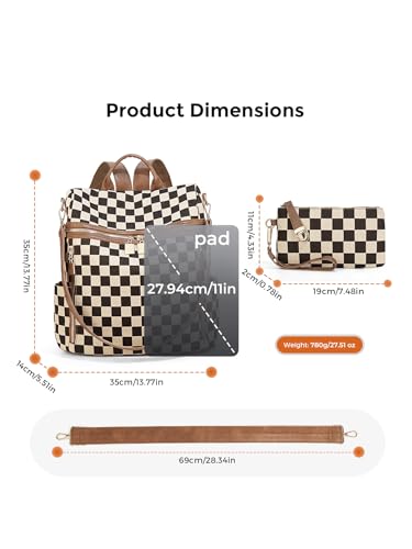 Checkered Backpack Purse - Checkered Bags for Women Plaid Backpack Handbags Back Pack Purse for Work (Brown) - color: A01-brown