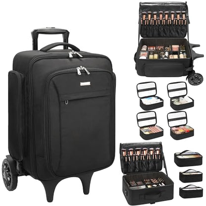 Relavel Rolling Makeup Case with Large Makeup Case, Black - color: 1-Black with Large Makeup Case