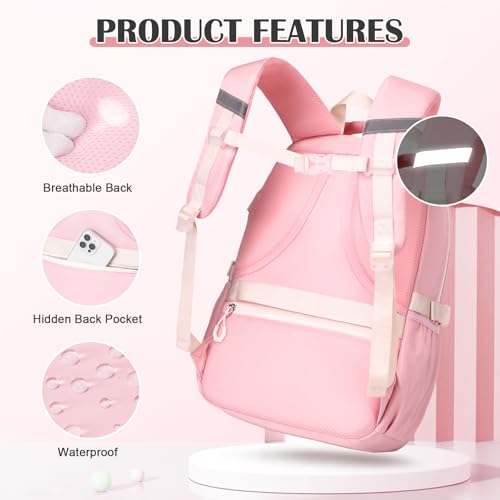 DIGOBAY Backpacks for Girls - 3PCS Girls Backpack with Lunch Box & Pencil Pouch School Backpacks for Elementary Middle High College School Bookbag for Teen Girl Kids Students Pink - color: Pinkbeige