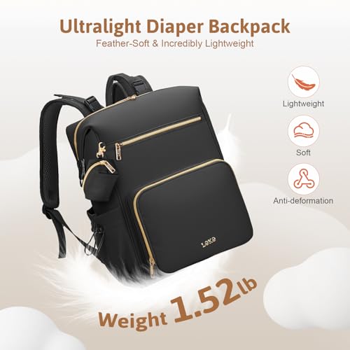 Lekesky Pañaleras para bebe, Diaper Bag Backpack for Baby, Large Capacity Diaper Bag with 16 Pockets, 1.52lb Lightweight Waterproof Diaper Backpack with Changing Pad, Stroller Bag for Mom Dad Travel - color: Black