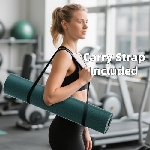 ILILI Yoga Mat, TPE Exercise Mat, Tear-Resistant, Fitness Yoga Mat with Carrying Strap, 72''x25''×0.3''(8mm), Ideal for Yoga, Pilates, Home Workouts, Stretching & All Fitness Routines - color: Dark Green