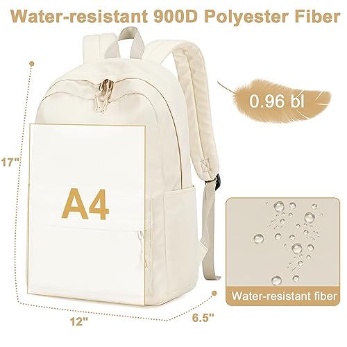 Bluboon Backpack for School Teen Girls Bookbags with Lunch Bag & Pencil Case Aesthetic Water Resistant School Bags for Kids - color: Beige