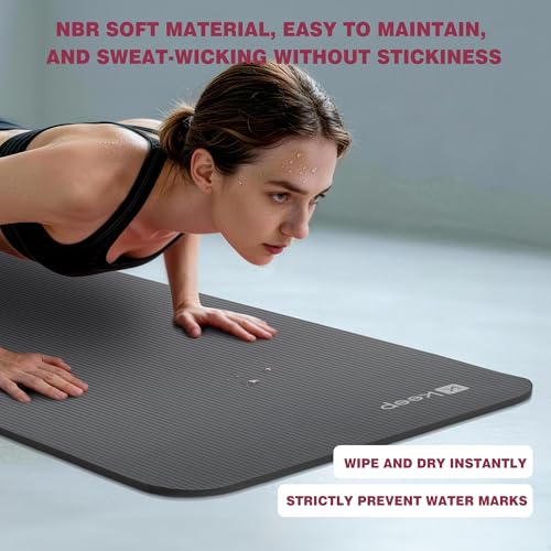 KEEP Extra Thick NBR Yoga Mat for Women & Men, 10mm Thick, 72”x24” Large Exercise Mat with Non-Slip Workout Mat for Yoga, Pilates, Stretching, Meditation – Wide & Cushioned Fitness Mat - color: Grey