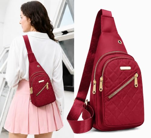 Small Sling Bag for Women and Men, Crossbody Chest Bag with Multiple Zipper Pockets, One Strap Shoulder Backpack for Travel and Daily UseRed - color: Red