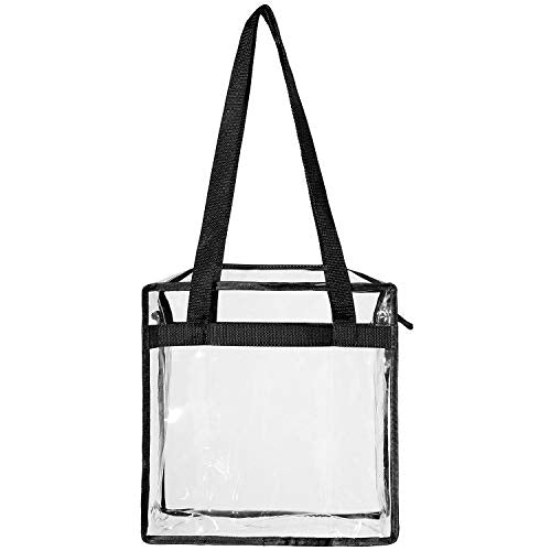 BAGAIL Clear Bags 12x6x12 Stadium Approved Clear Tote Bag with Zipper Closure Crossbody Shoulder Bag with Adjustable Strap - color: Black Two Pack
