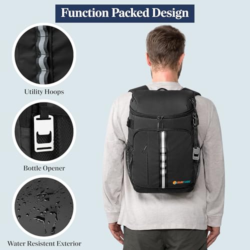 SUN CUBE Cooler Backpack 33 Can, Leakproof Insulated Backpack Cooler for Men Women, Camping Cooler Backpack for Beach Travel Hiking, Waterproof Lunch Backpack - color: Black