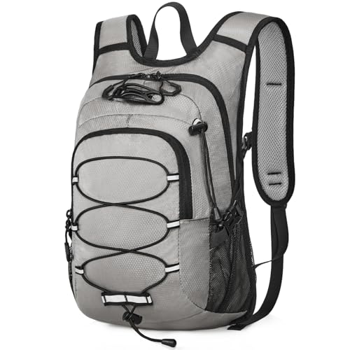 12L Kids Hiking Backpack, Small Hydration Backpack, Waterproof Kids Camping Daypack 5-10, No Water Bladder… - color: Grey