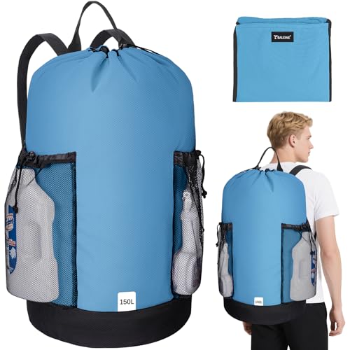 BALEINE 150L Laundry Bag Backpack, 900D Oxford Fabric Large Travel Laundry Bags with Shoulder Straps and 2 Mesh Pockets for College Dorm, Apartment, Laundromat (Blue, 150L) - color: Blue, size: 150L
