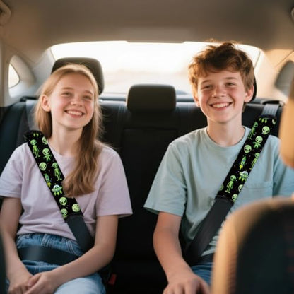 DOODLREAM 2Pcs Soft Auto Seat Belt Cover Pads, Alien Space Car Seatbelt Shoulder Cushion for Comfortable Driving, Compatible with All Cars' Seatbelt and Backpack Straps 11x2.4inch - color: Alien