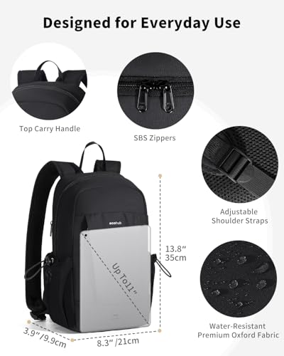 ECOHUB Mini Anti-Theft RFID Backpack for Women and Men, Water-Resistant, Lightweight Travel Daypack with iPad Sleeve, Key Holder, 9 Pockets, Daily Short Trips, Black - color: Black