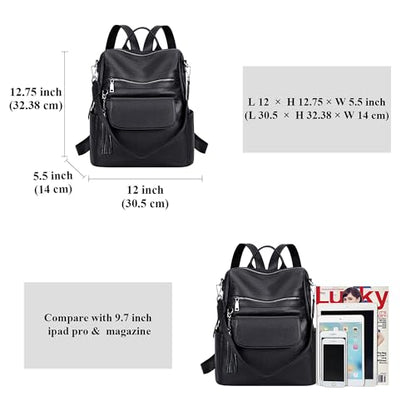 ALTOSY Genuine Leather Backpack Purse for Women Large Convertible Shoulder bag Ladies Crossdody Bag with Tassel - color: Black