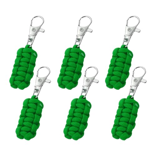 YELARXI Paracord Zipper Pull Polyester Zipper Pulls Replacement Woven Rope with Metal Clasp, 80 mm Length Fit for Backpacks Clothing Luggage Accessories - Cylinder (6 Pack, Green) - color: Green
