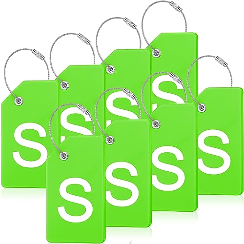 8 Pcs Initial Letter A-Z Luggage Tags Silicone Suitcase Instrument Tag with Name Card and Stainless Steel Loop(Letter S,Green) - size: Letter S, style: Green