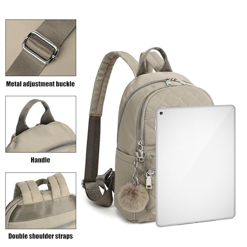 TANTOMI Mini Backpack Purse for Women Lightweight Small Backpack Purse Travel bookbag with Pom - color: Beige