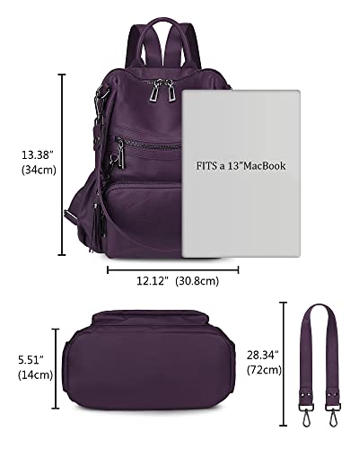Uromee Travel Backpack Purse for Women Vegan Leather Ladies Fashion Tassel Shoulder Bag Convertible - color: 0243 Dark Purple