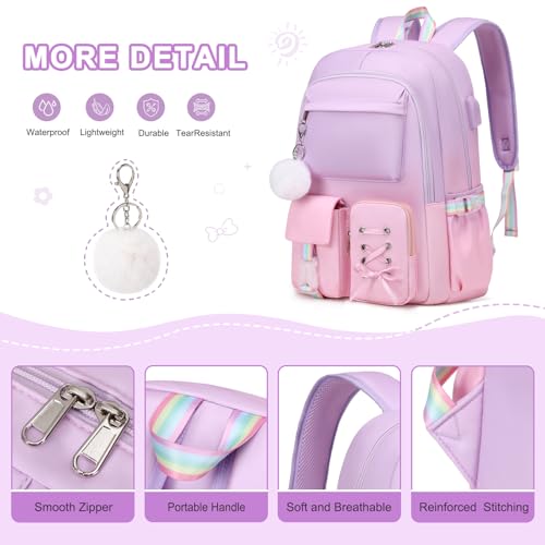 Scothen Backpacks for Girls, Girls Backpack with Lunch Box & Pencil Pouch for Teens Girl Kids Elementary Middle High School College Student Bookbag Daypack Laptop Travel Backpack for Women - color: Purple Pink