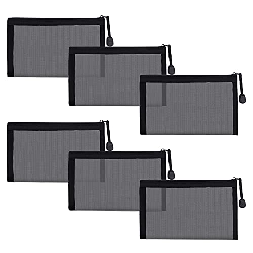 Small Mesh Cosmetic Bags, 6pcs Nylon Makeup Pouches with Zipper for Home Office Purse Diaper Bag (Black) - color: Black
