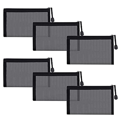 Small Mesh Cosmetic Bags, 6pcs Nylon Makeup Pouches with Zipper for Home Office Purse Diaper Bag (Black) - color: Black
