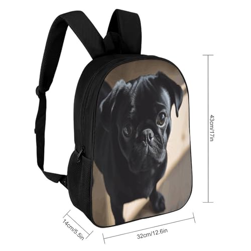 Travel Laptop Backpack Slim Durable Lightweight Back Pack Cute Black Pug Dog Puppy Small Backpack For Women Men - color: Black Pug Dog Puppy