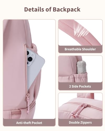 Ceneda Gym Backpack for Women, Cute Gym Bag with Shoe Compartment, Wet Pocket & Cup Holder, Puffer Dance Cheer Backpack - color: Pink, style: Taslon