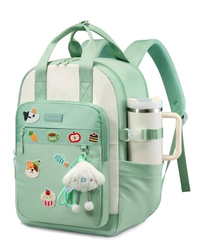 LOVEVOOK School Backpacks for Teen Girls Fits 15.6" Laptop, Lightweight Middle High School Bookbag with Large Bottle Holder for Kids, 30L Cute College Backpacks for Students Back to Schools,Green - color: Beige-dark Green-light Green, size: 15.6 inch