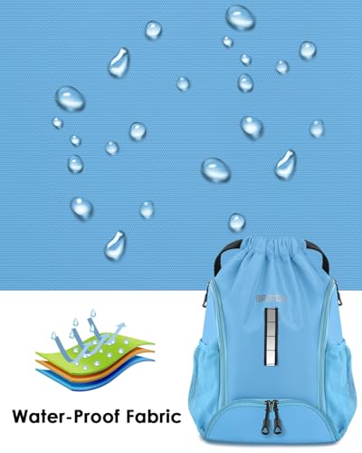 BROTOU Soccer Drawstring Backpack, Basketball Bag, Volleyball Football Bags with Ball and Shoe Compartment - color: Lake Blue