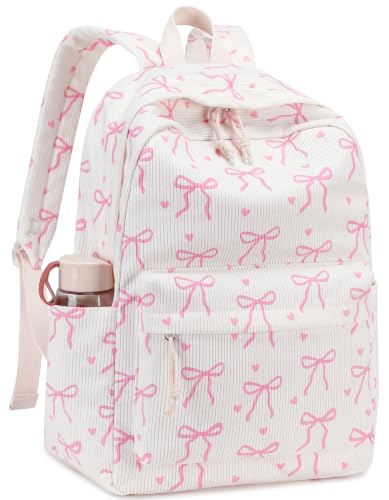 LEDAOU Girls Backpack, Kids School Bookbag, Backpack for Kids and Teens - color: Beige Bow Tie