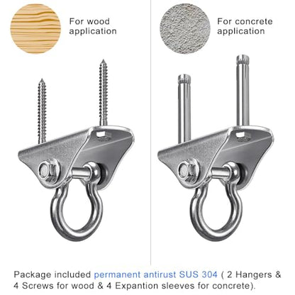 SELEWARE Heavy Duty Swing Hangers Stainless Steel Swing Hooks Ceiling Mount Swing Hardware for Porch Swing Set Hammock Chair Heavy Bag Yoga Silk 2 Pack - color: 180° Swing Hanger ( 2 Pack )