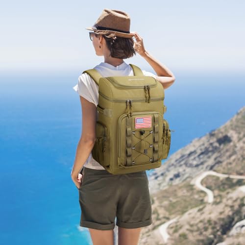 Maelstrom 35/50 Can Insulated Backpack Cooler, Leakproof Soft Lunch Ice Bag - color: Khaki, size: 35 Can