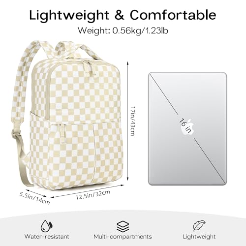 Checkered Backpack for Women Fashion Backpacks with Laptop and Multi Compartment for Travel and Work Beige Check - color: Beige Check
