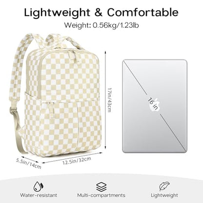 Checkered Backpack for Women Fashion Backpacks with Laptop and Multi Compartment for Travel and Work Beige Check - color: Beige Check