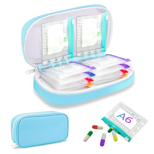 Weekly Pill Organizer 2 Times a Day - Timueetech A6 Waterproof 14 Pill Pouch Bags for Travel, BPA-Free Medicine Storage with Labels & Self-Sealing Design for Vitamins and Supplements, Blue - color: Blue