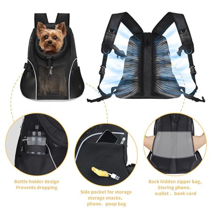 WOYYHO Pet Dog Carrier Backpack Small Dog Front Backpack Ventilated Mesh Dog Travel Back Pack with Safety Belt for Travel Hiking Cycling Outdoor Use (S (2-4.5 lbs), Black) - color: Black
