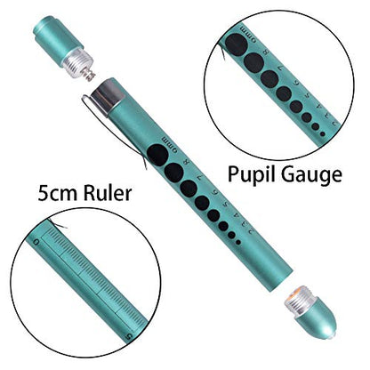Aokin Medical Pen Light for Nurse Doctor, Reusable LED Medical Penlight Flashlight with Pupil Gauge and Ruler, White Light, Teal - color: Teal