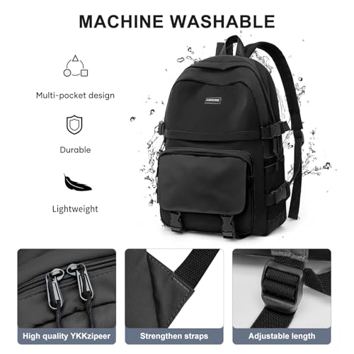 weradar All Black Backpacks For School Teens Boys Girls,Cute Bookbag,Lightweight College Backpack For Women Men,Waterproof Middle School Bag Casual Travel Daypack - color: B1-black