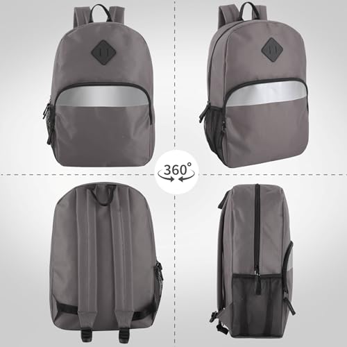 Trail maker (24 Pack) 17" Backpack – Reflective School Backpack with Padded Straps, Water Bottle Pockets for Kids & Adults, School Travel Camp (Grey) - color: Grey