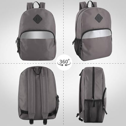 Trail maker (24 Pack) 17" Backpack – Reflective School Backpack with Padded Straps, Water Bottle Pockets for Kids & Adults, School Travel Camp (Grey) - color: Grey