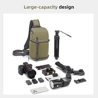 Camera Sling Bag, Crossbody Shoulder Bag for Canon, Nikon, Sony, Fuji DSLR/SLR/Mirrorless Cameras, Photographer Photography Bag (olive green) - color: olive green