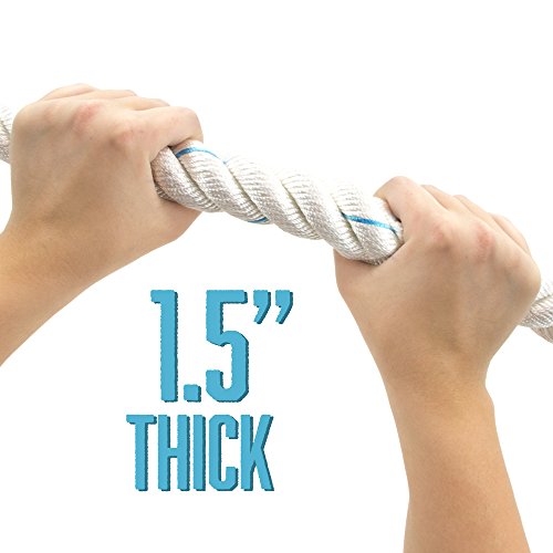 Crown Sporting Goods 1.5" Gym Climbing Rope for Adults - Poly Dacron Twist with Carabiner Eyehook - Strength Conditioning, Physical Education Fitness Equipment, Home Workout - size: 30'